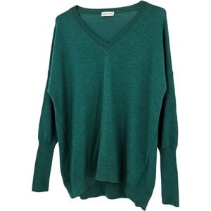 Scanlan Theodore 100% Merino Wool Sweater Green V-Neck Oversized Pullover Size S